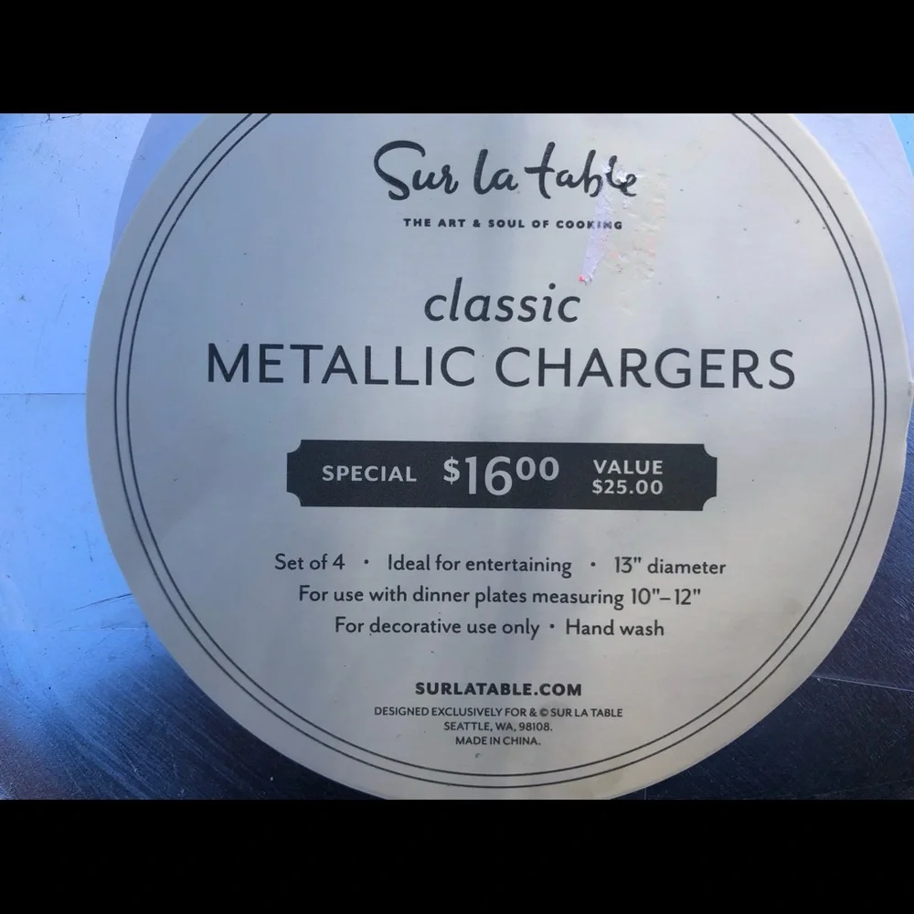 Sur la Table set of 12 silver metallic 13” chargers